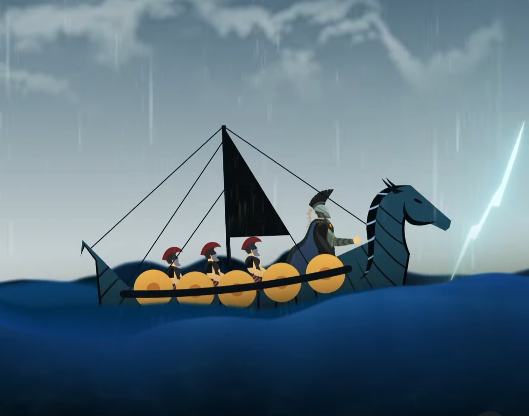 Viking longboat on stormy sea artwork preview